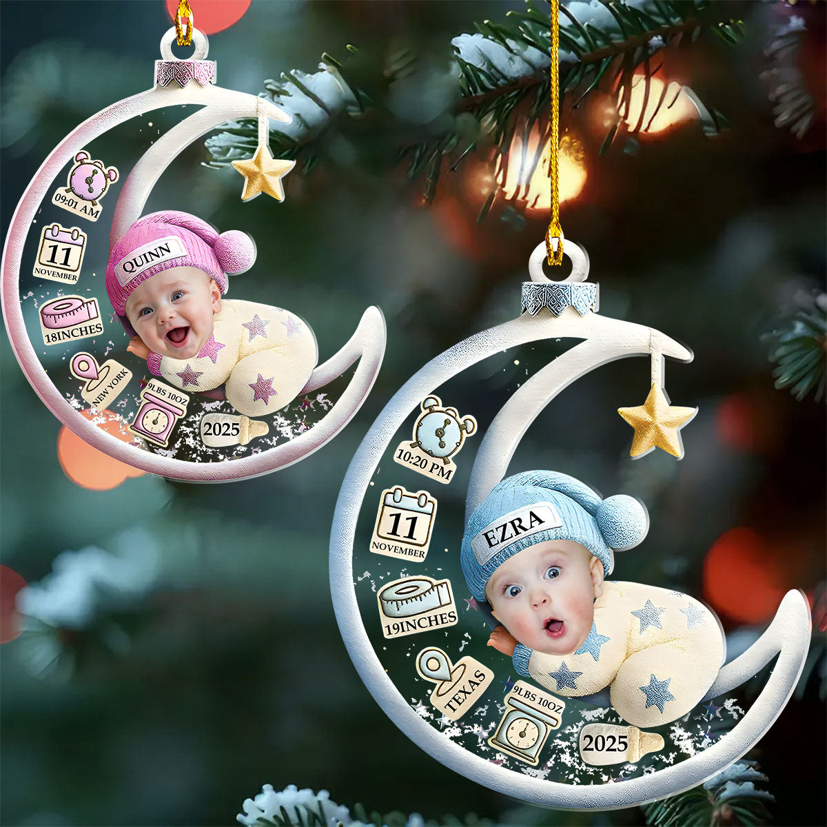 Personalized Baby Sleeping On The Moon Ornament-Baby First Christmas Gift