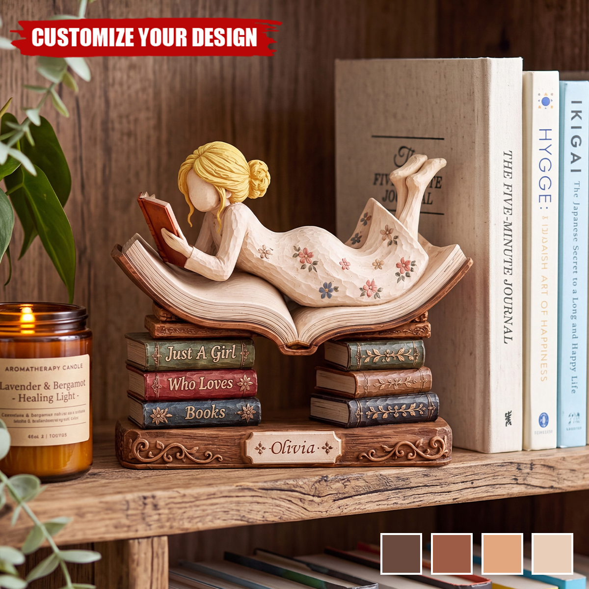 Personalized Just A Girl Who Loves Books Wooden Block