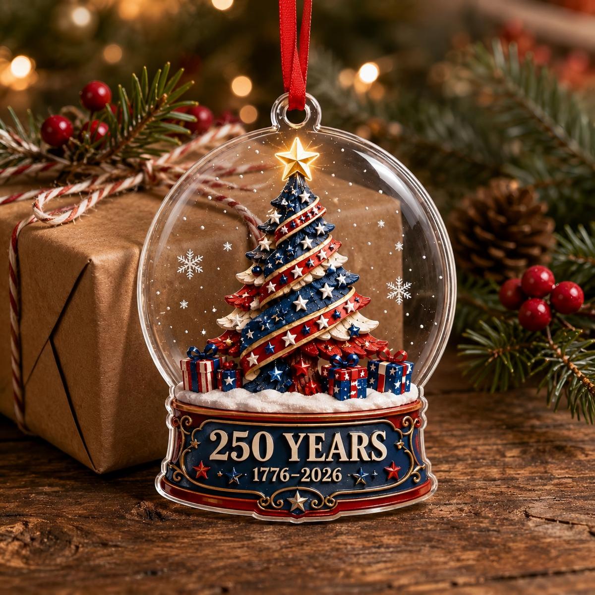 Personalized America 250 Years Ornament, Patriotic Christmas Ornament