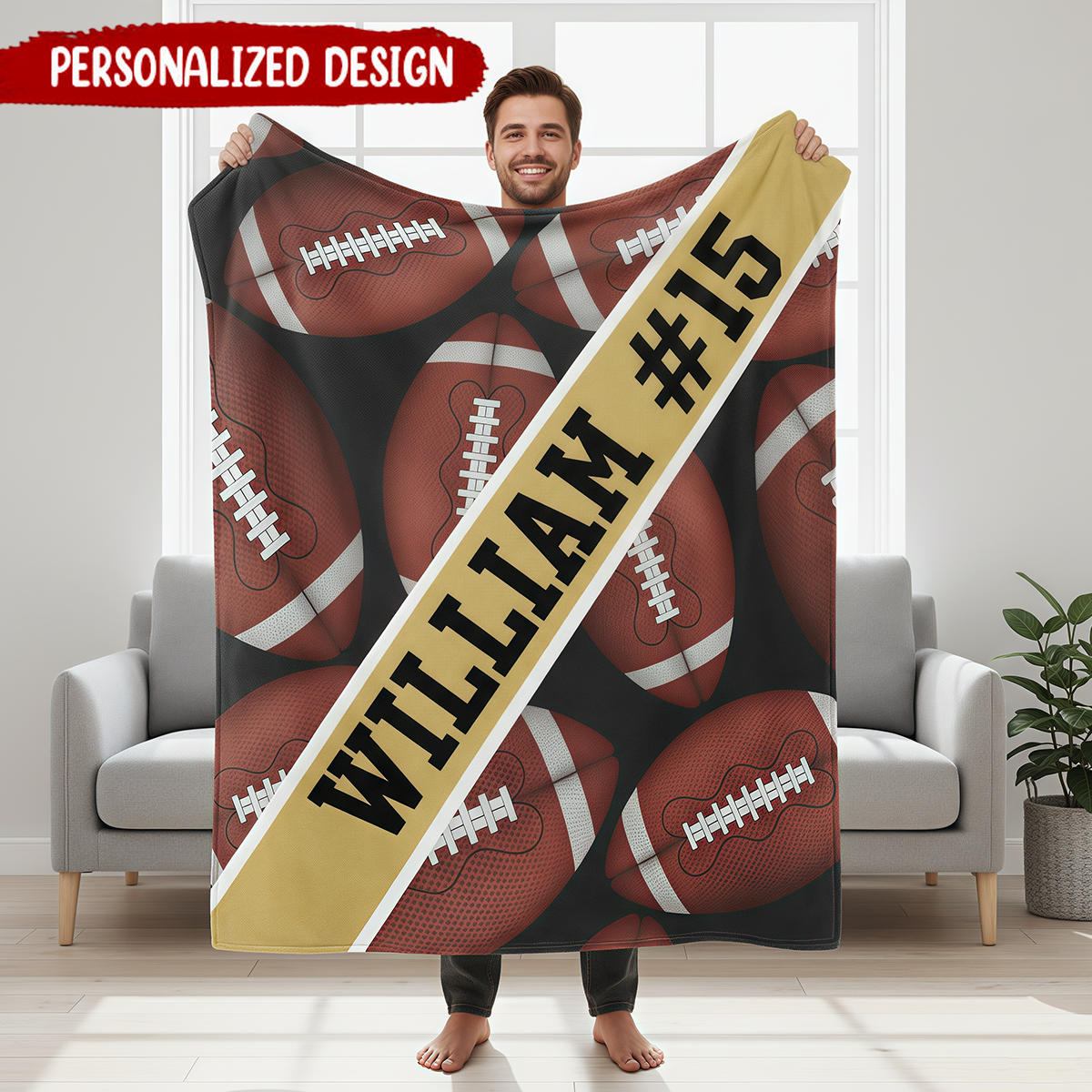 Personalized Football Blanket With Name & Number, Gift For Him