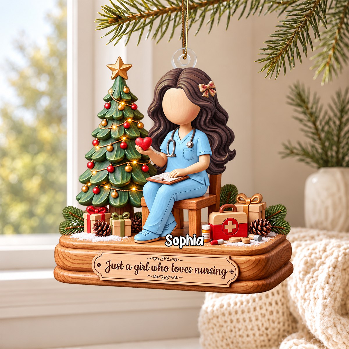 Personalized Nurse Christmas Tree Ornament – Custom Name Nursing Gift For Women