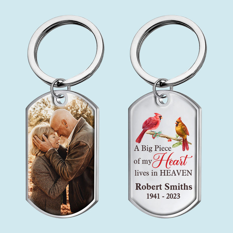 Custom Photo A Big Piece Of My Heart Lives In Heaven - Memorial Personalized Custom Keychain