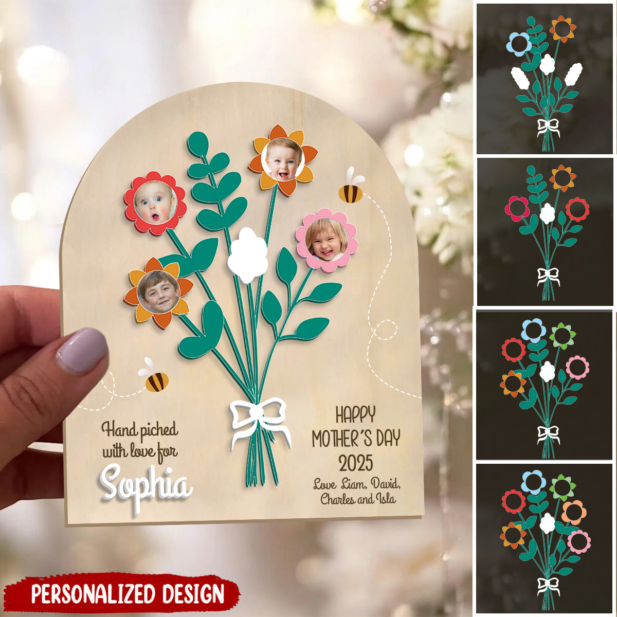 Personalized Flower Bouquet Photo Frame, Mother's Day Sign, Keepsake Gift