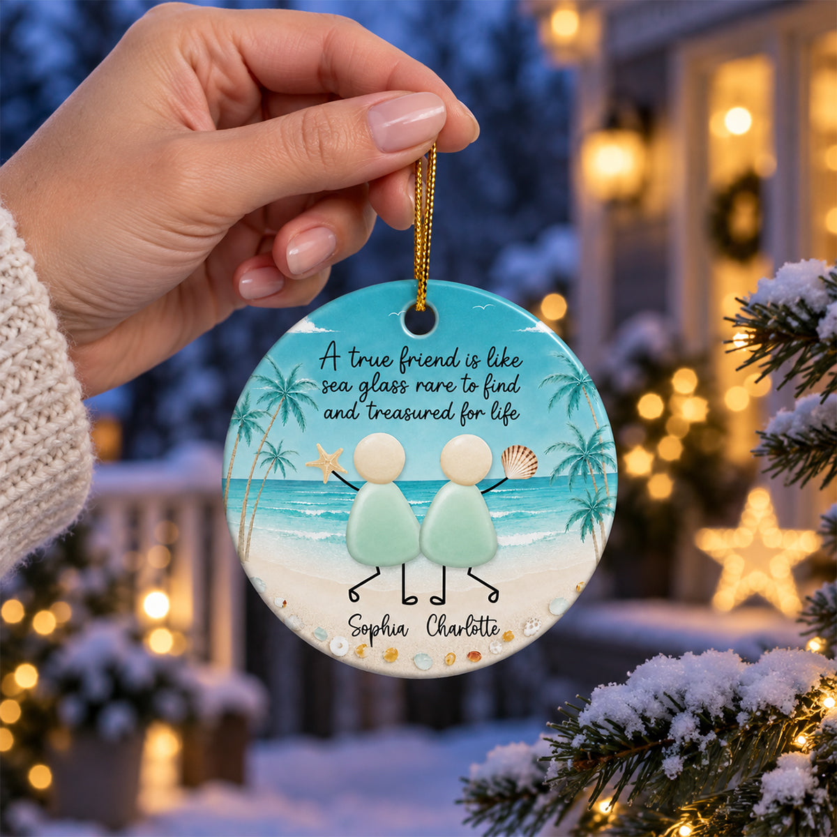 True Friends Are Like Sea Glass Friendship - Personalized Circle Ceramic Ornament