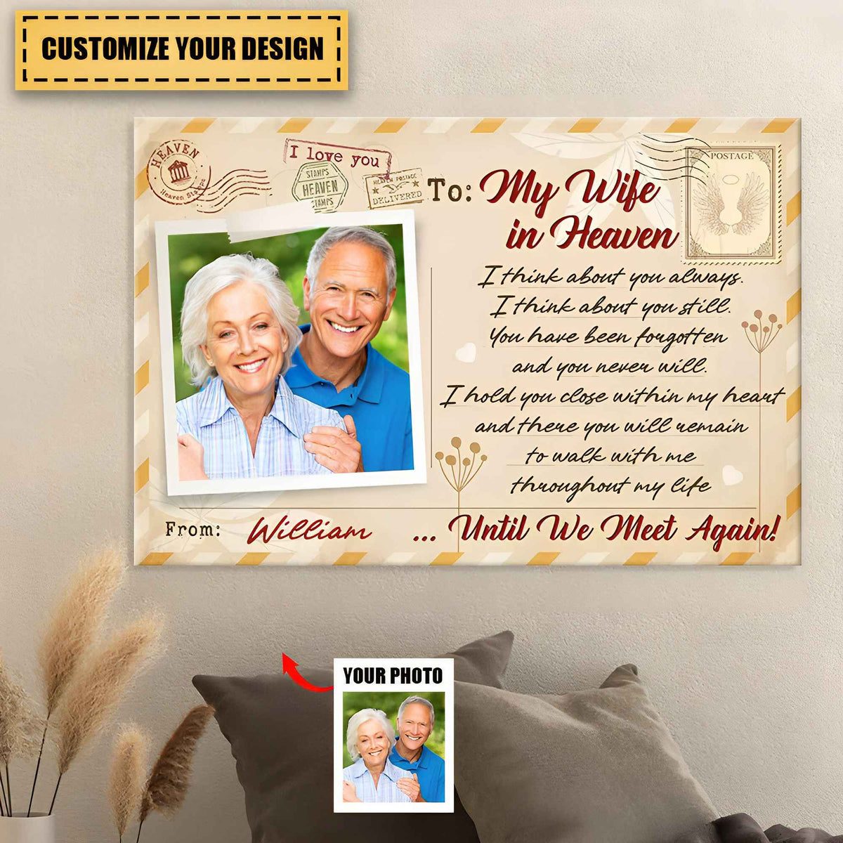 To My Love In Heaven Until We Meet Again-Custom Photo Personalized  Memorial Canvas