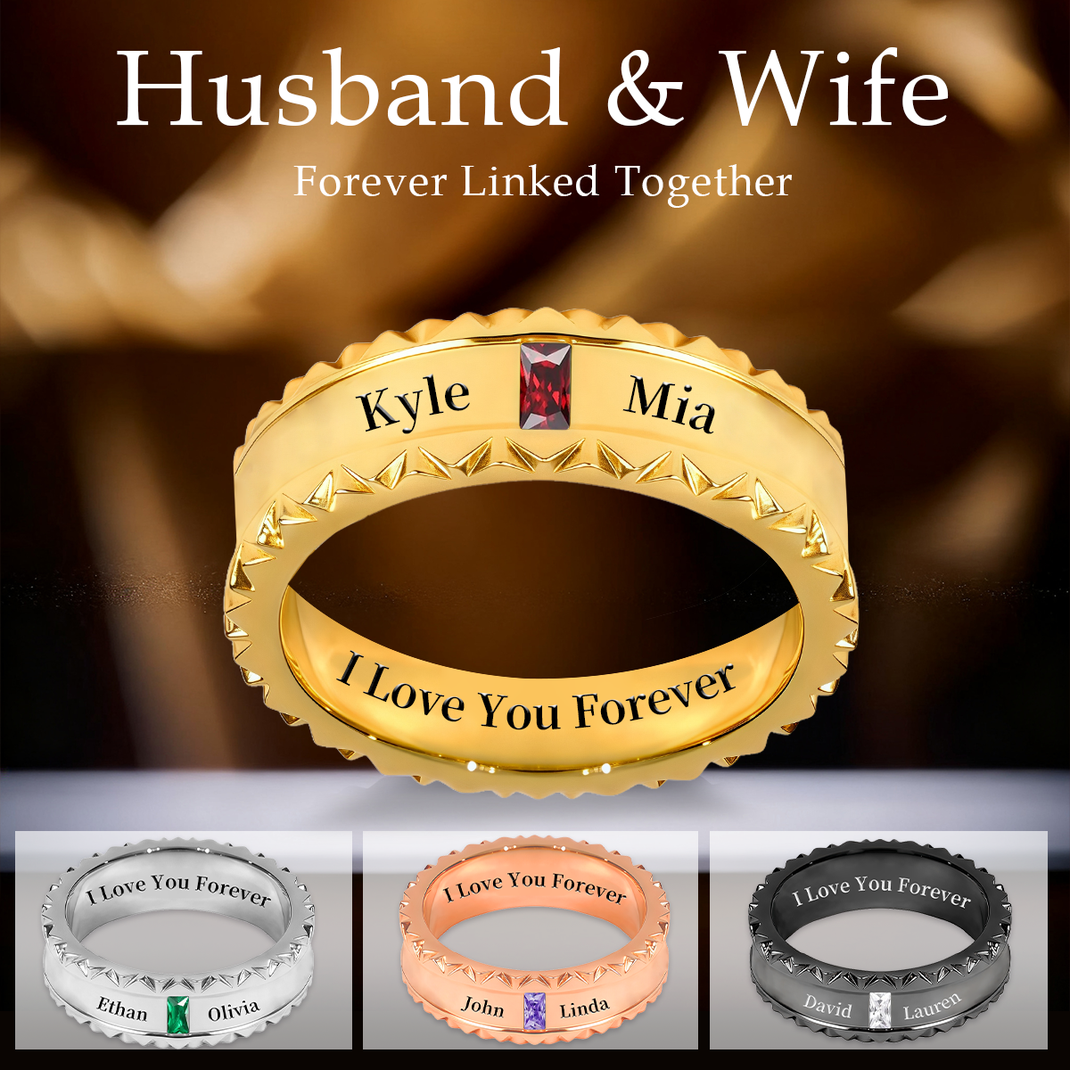 I Love You, Personalized Couple Birthstone Universal Ring