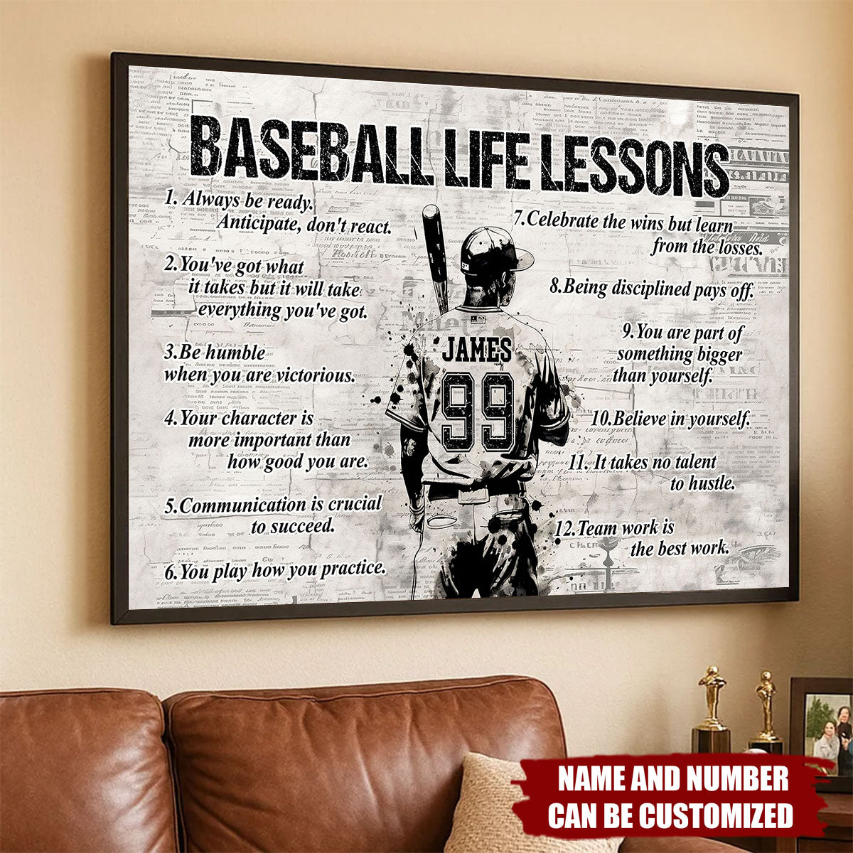 Baseball Life Lessons Personalized Canvas Print, Softball Gift For Boy Man