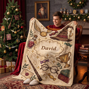 Personalized Enchanted Academy Flannel Blanket, Wizarding World Fantasy Gift