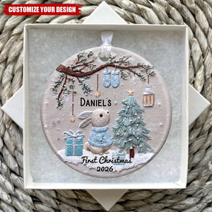 Personalized First Christmas Ornament Baby Boy Girl Name, Faux Yarn Ornament