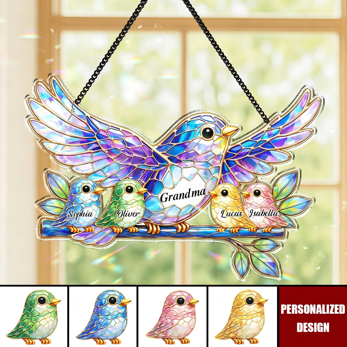 Custom Grandma Bird Suncatcher, Custom Bird Mom Family Suncatcher, Mother's Day Gift