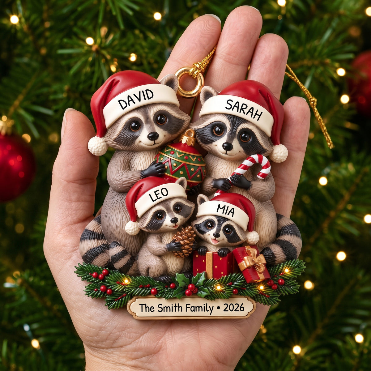 Lovely Raccoon Family Acrylic Ornament - Personalized Christmas Gifts For Family