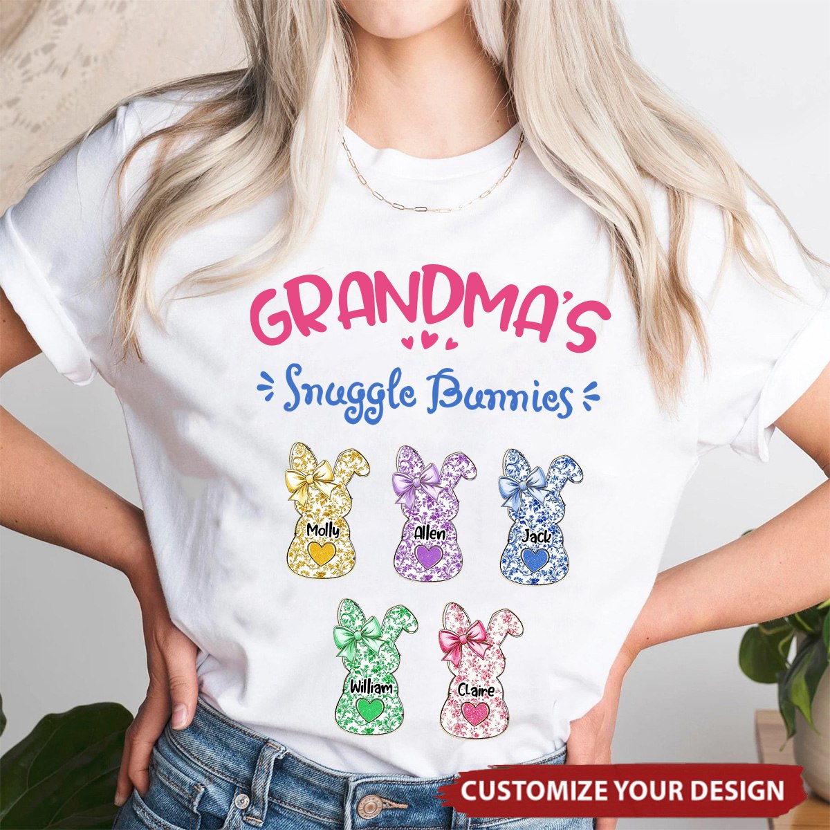 Personalized Grandmas Snuggle Bunnies Ribbon Favorite T-Shirt