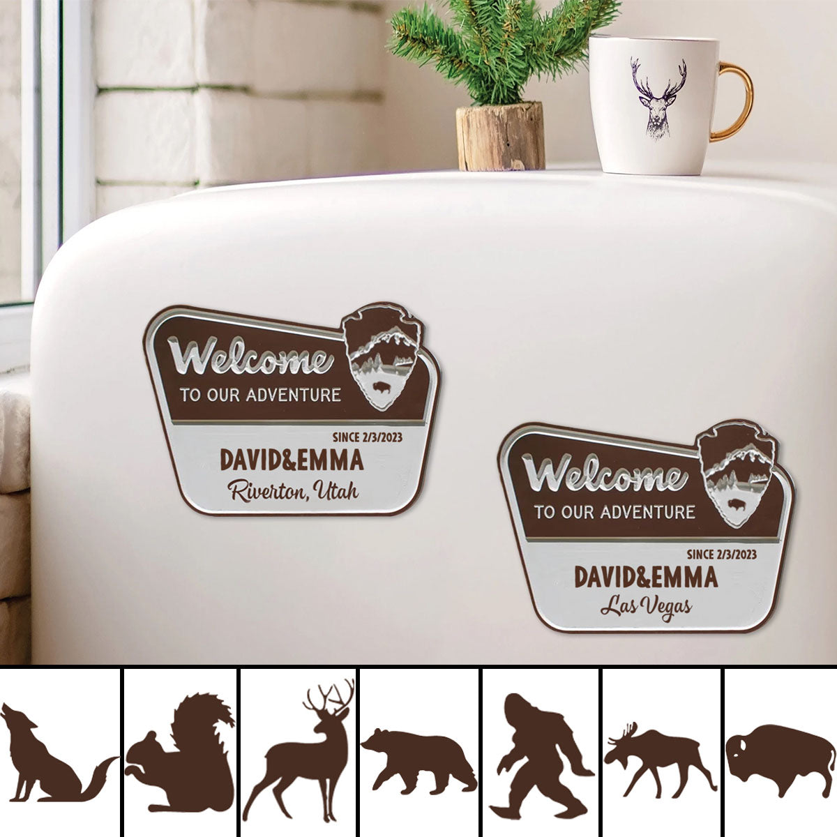 Personalized Camper Adventure Wood Fridge Magnet