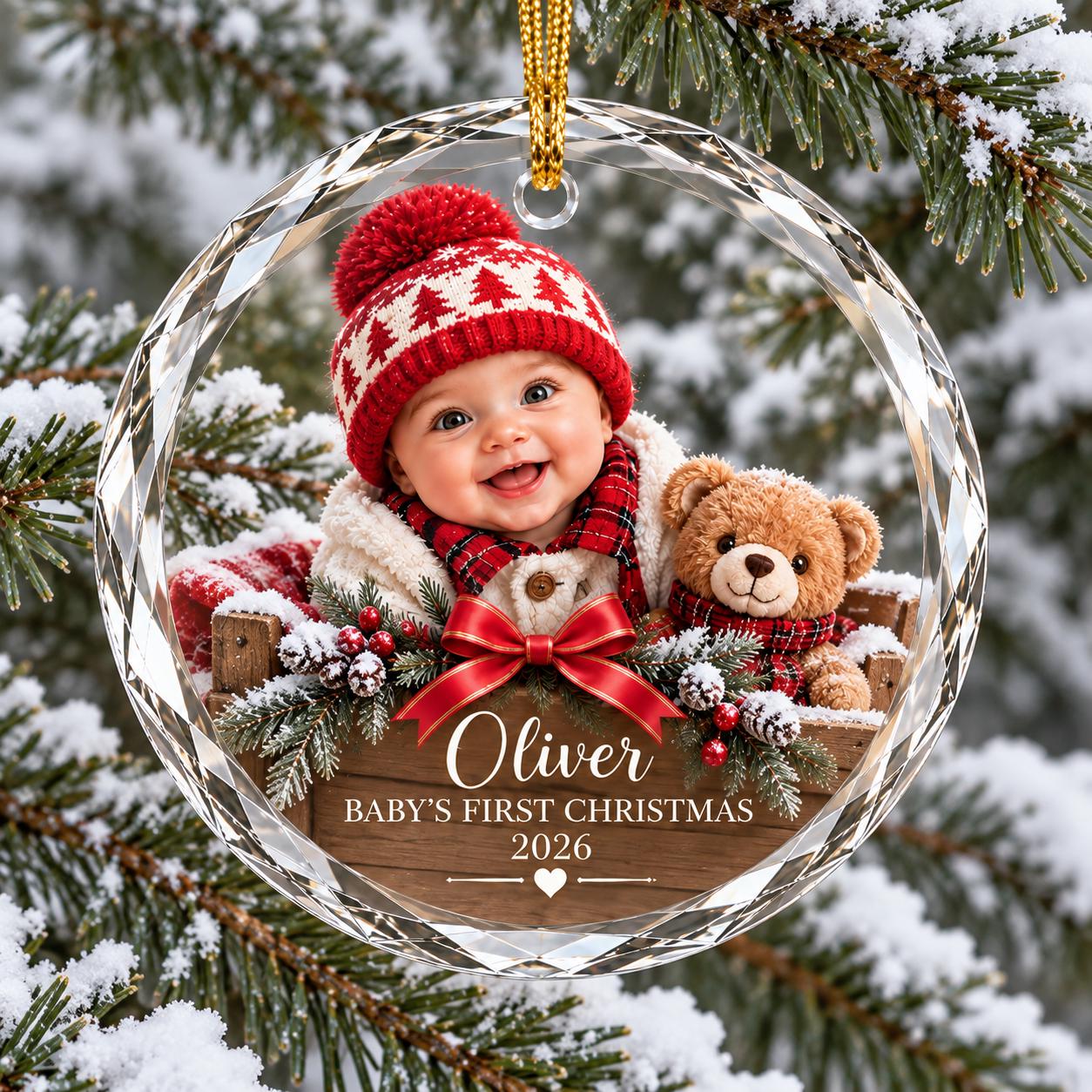 Baby's First Christmas, Custom Baby Photo Glass Ornament
