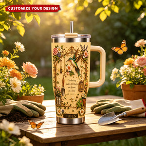 Personalized Gardening Hummingbirds&flowers Tumbler With Handle