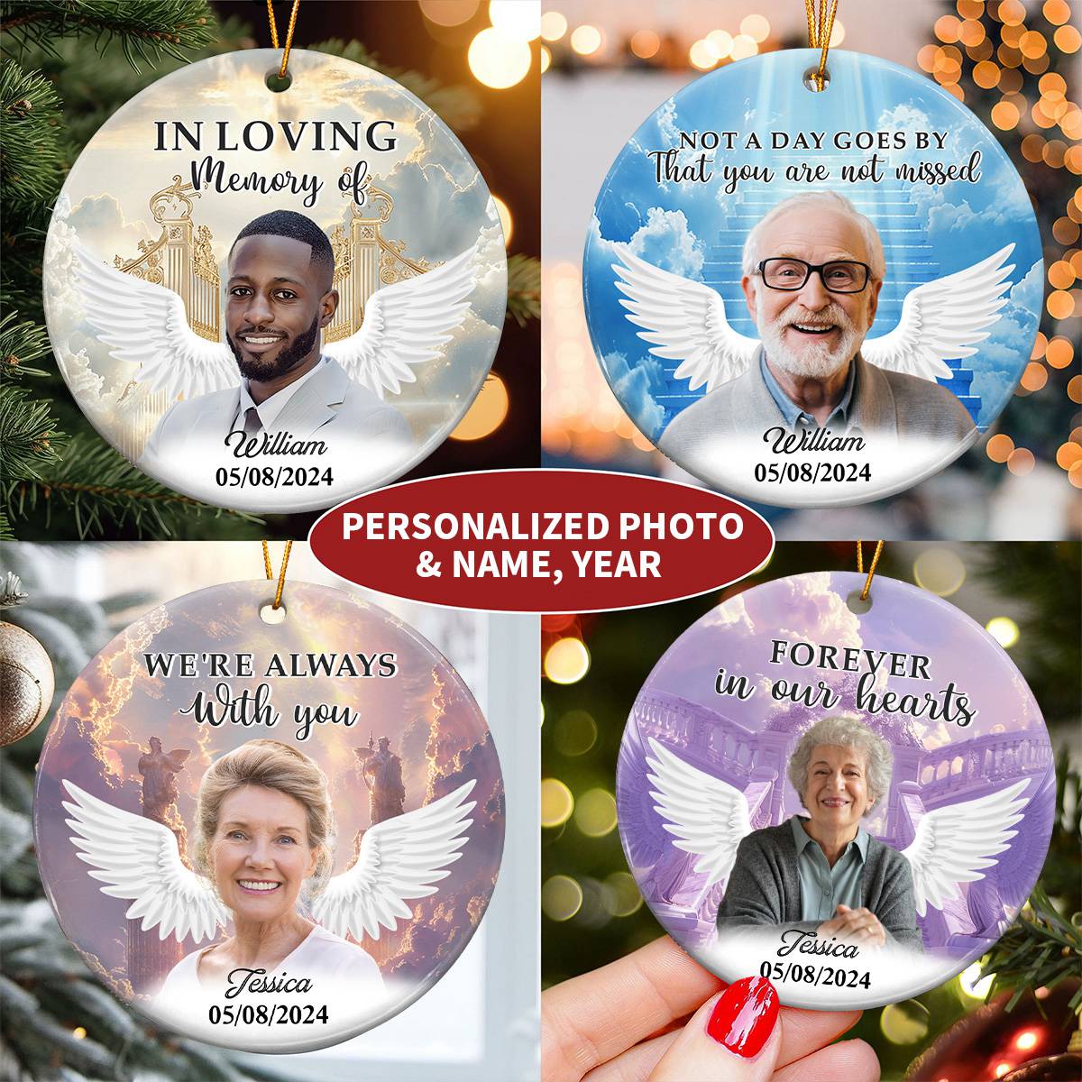 In Loving Memory Of Loved Ones In Heaven - Personalized Ceramic Photo Ornament
