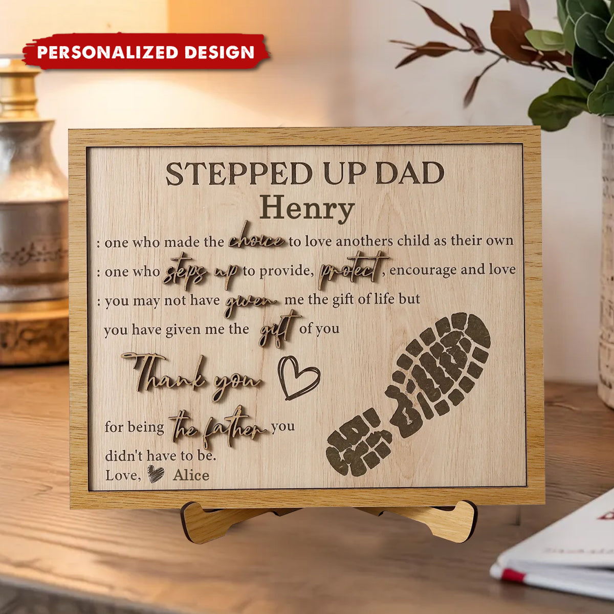 Personalized 3D Wood Sign, Father's Day Stepped Up Dad Gift