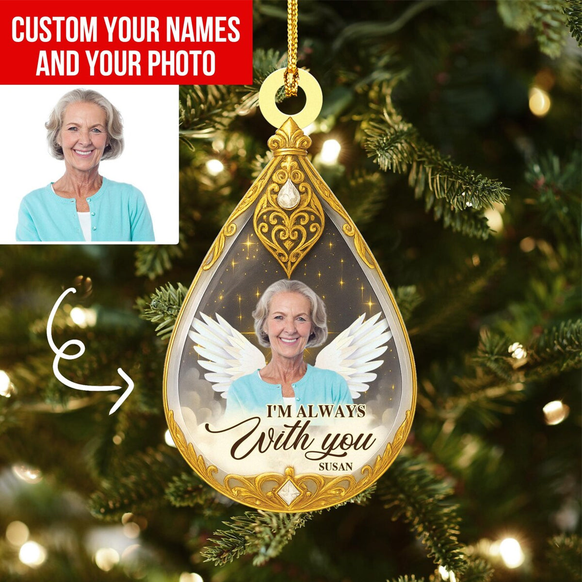 Personalized Memory Angel Wings Photo Acrylic Ornament