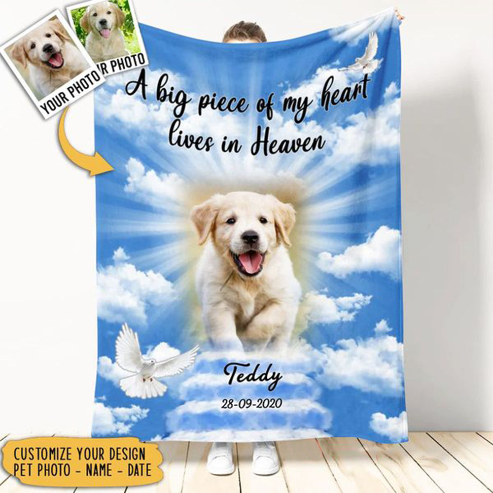 Dog Memorial Blanket - A Piece Of My Heart Lives In Heaven - Memorial Dog Gift