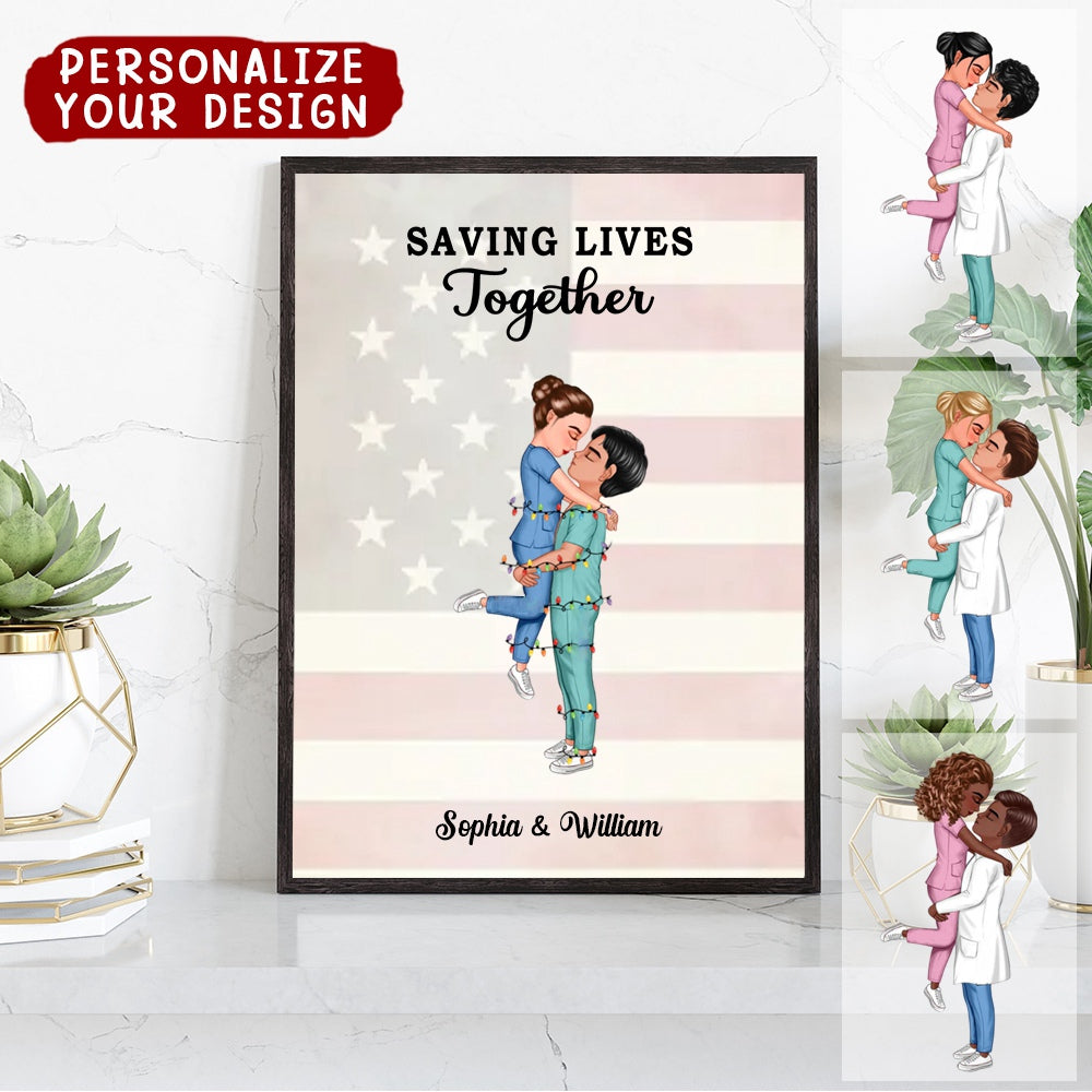 lt's A Beautiful Day To Save Lives - Personalized Poster Couple Portrait, Firefighter, EMS, Nurse, Police Officer,Military