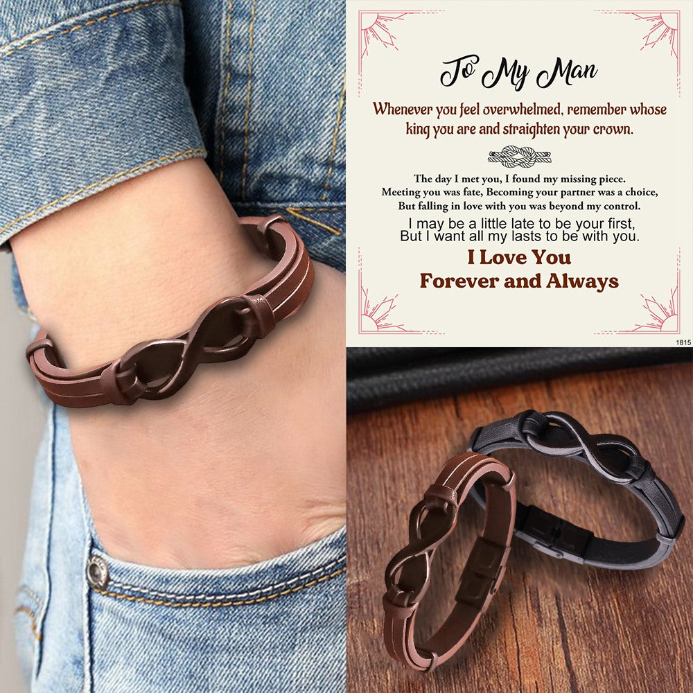 I Love You Forever&Always Leather Bracelet Gift With Gift Card