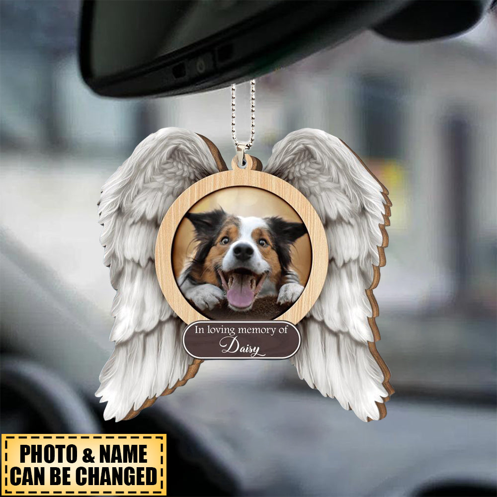 In Loving Memory Of Dog Wings - Personalized Memorial Wooden Ornament