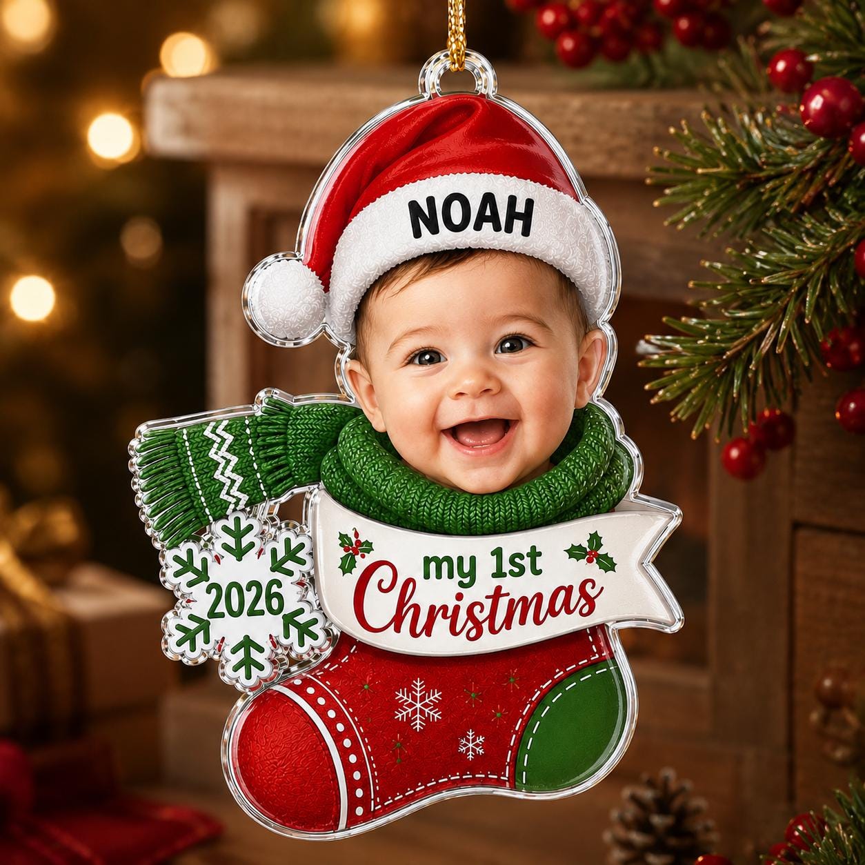Custom Baby Face Photo Ornament, Newborn Stocking Decor