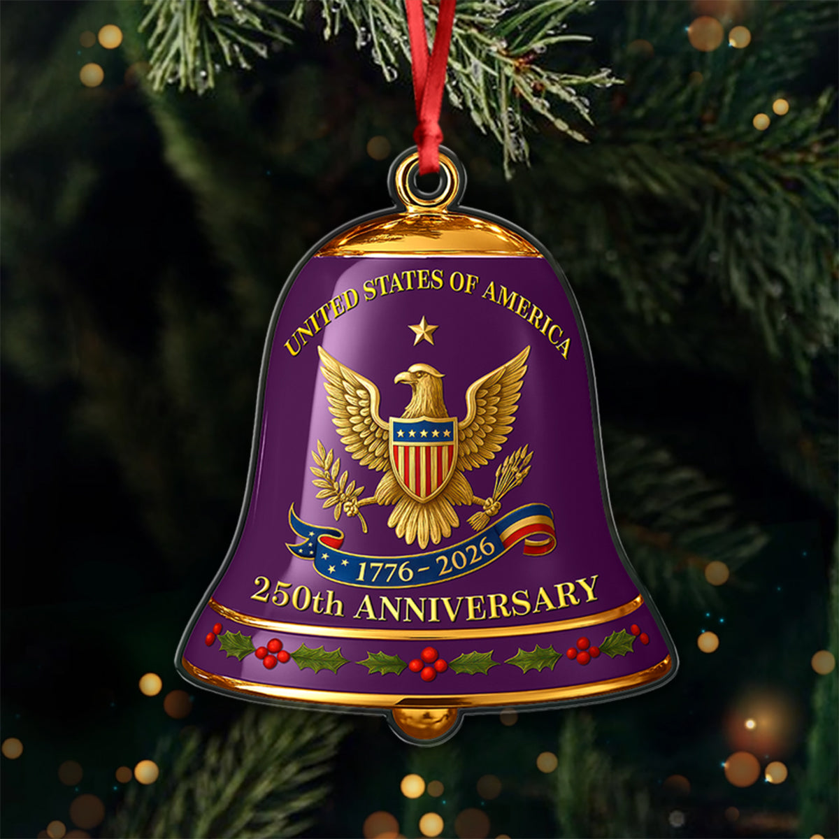 United State Of America 250th Anniversary Bell Acrylic Ornament