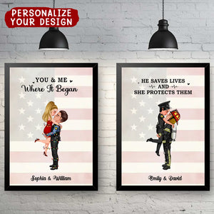 lt's A Beautiful Day To Save Lives - Personalized Poster Couple Portrait, Firefighter, EMS, Nurse, Police Officer,Military