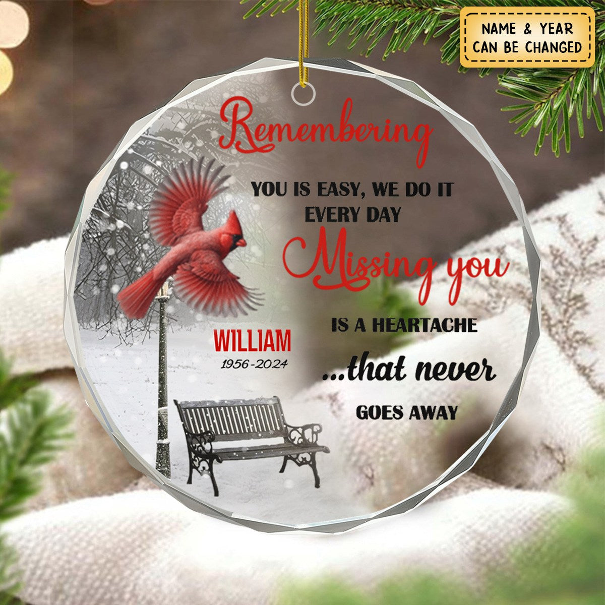 Remembering You Is Easy Memorial Circle Ornament - Personalized Custom Circle Glass Ornament