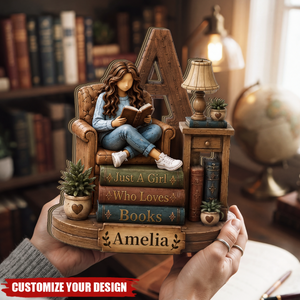 Personalized Initial Letter & Name Wooden Block, Book Lover Gift
