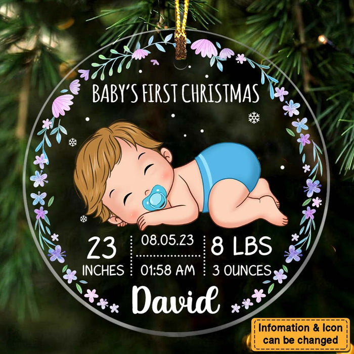 Gift For Baby First Christmas Personalized Circle Ornament
