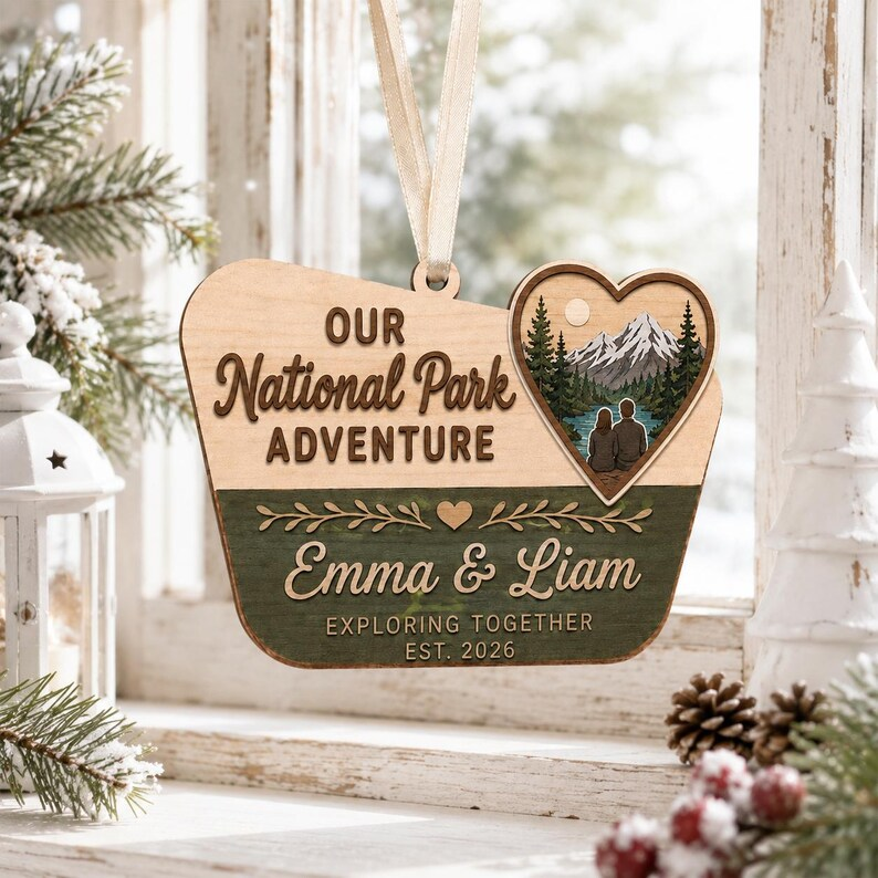 Personalized National Park Wood Ornament, Couple Adventure Christmas Ornament
