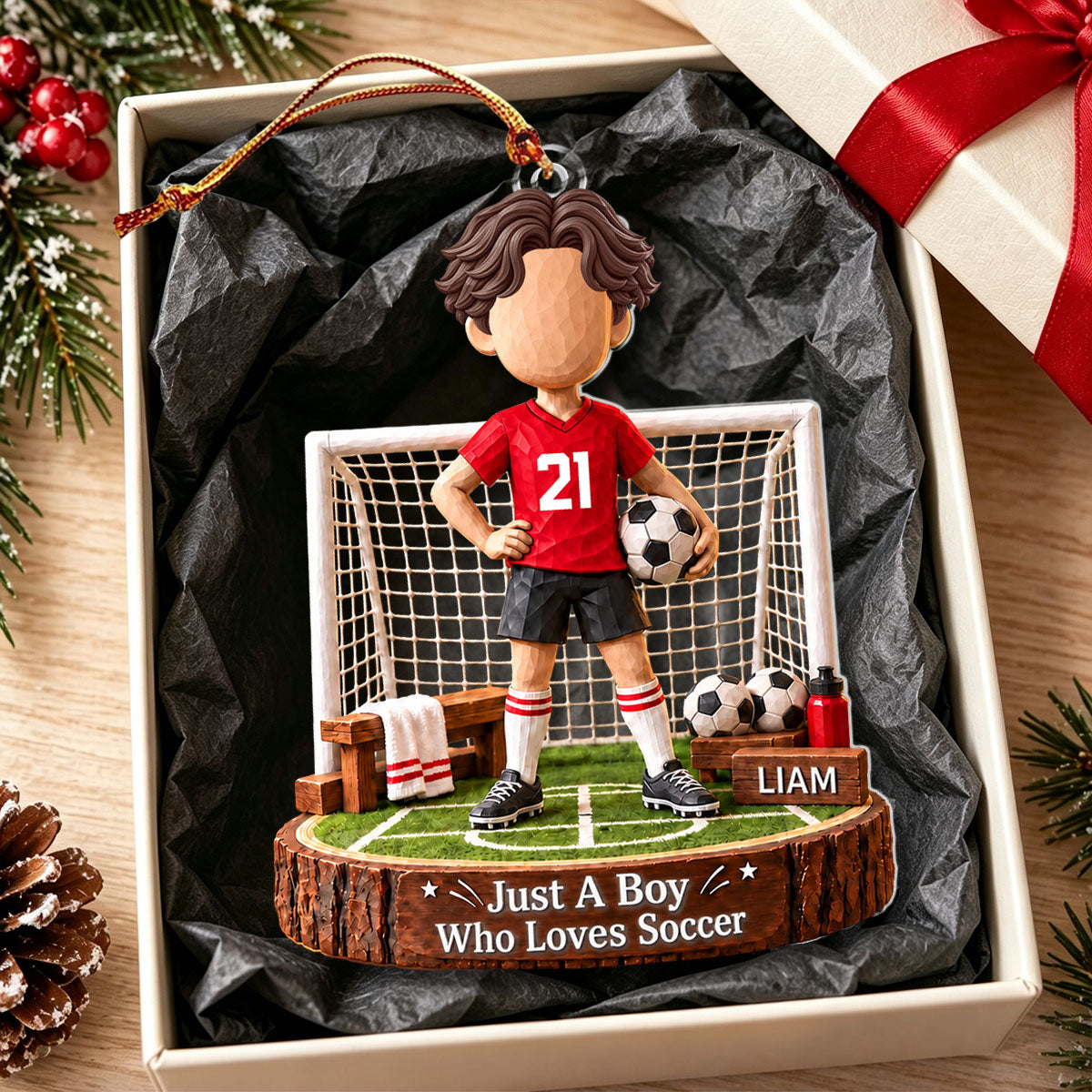 Personalized Soccer Player Ornament, Custom Name Christmas Gift For Boys