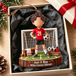 Personalized Soccer Player Ornament, Custom Name Christmas Gift For Boys