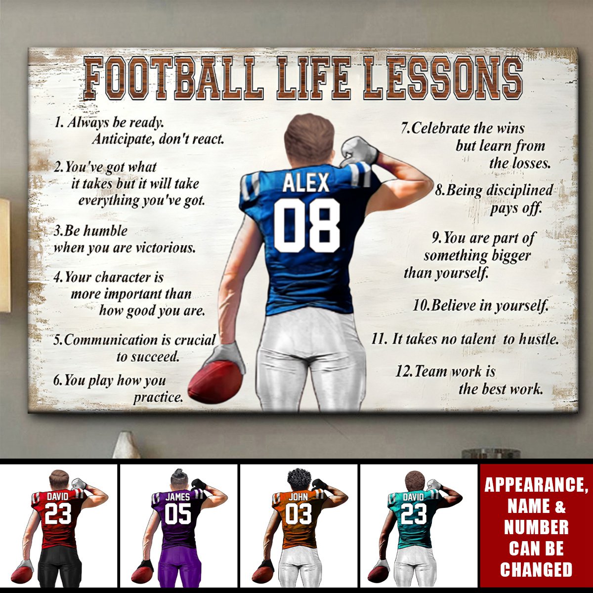 Football Life Lessons - Customized Football Poster with Personalized Name