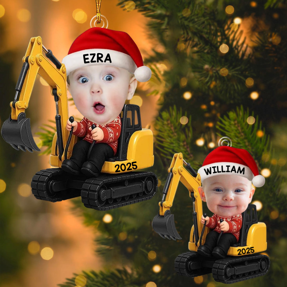 Personalized Excavator Construction Ornament, Christmas Gift For Kids