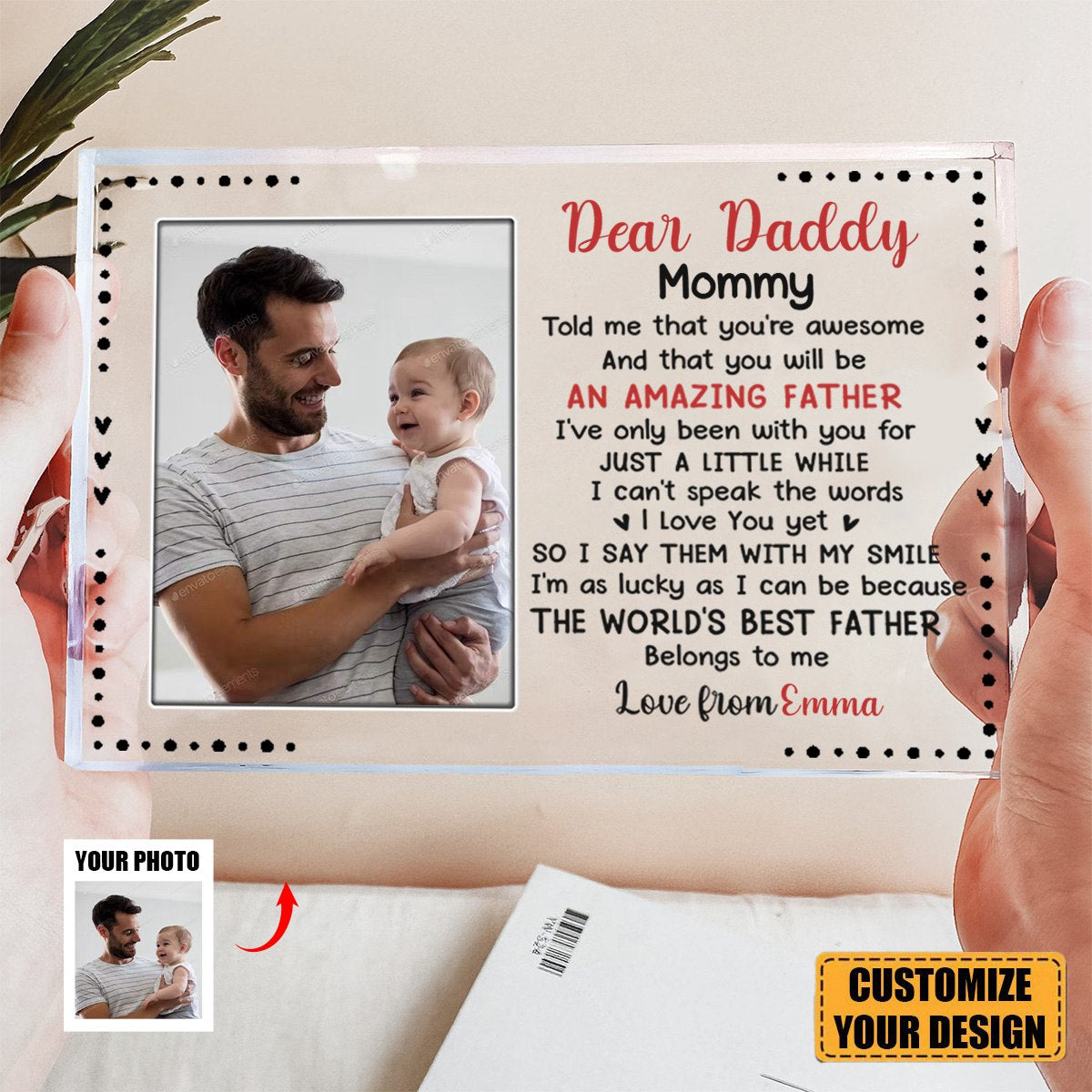 Custom Photo The World's Best Father - Family Personalized Rectangle Shaped Acrylic Plaque