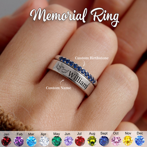 Personalized Memorial Name Birthstone Stackable Ring