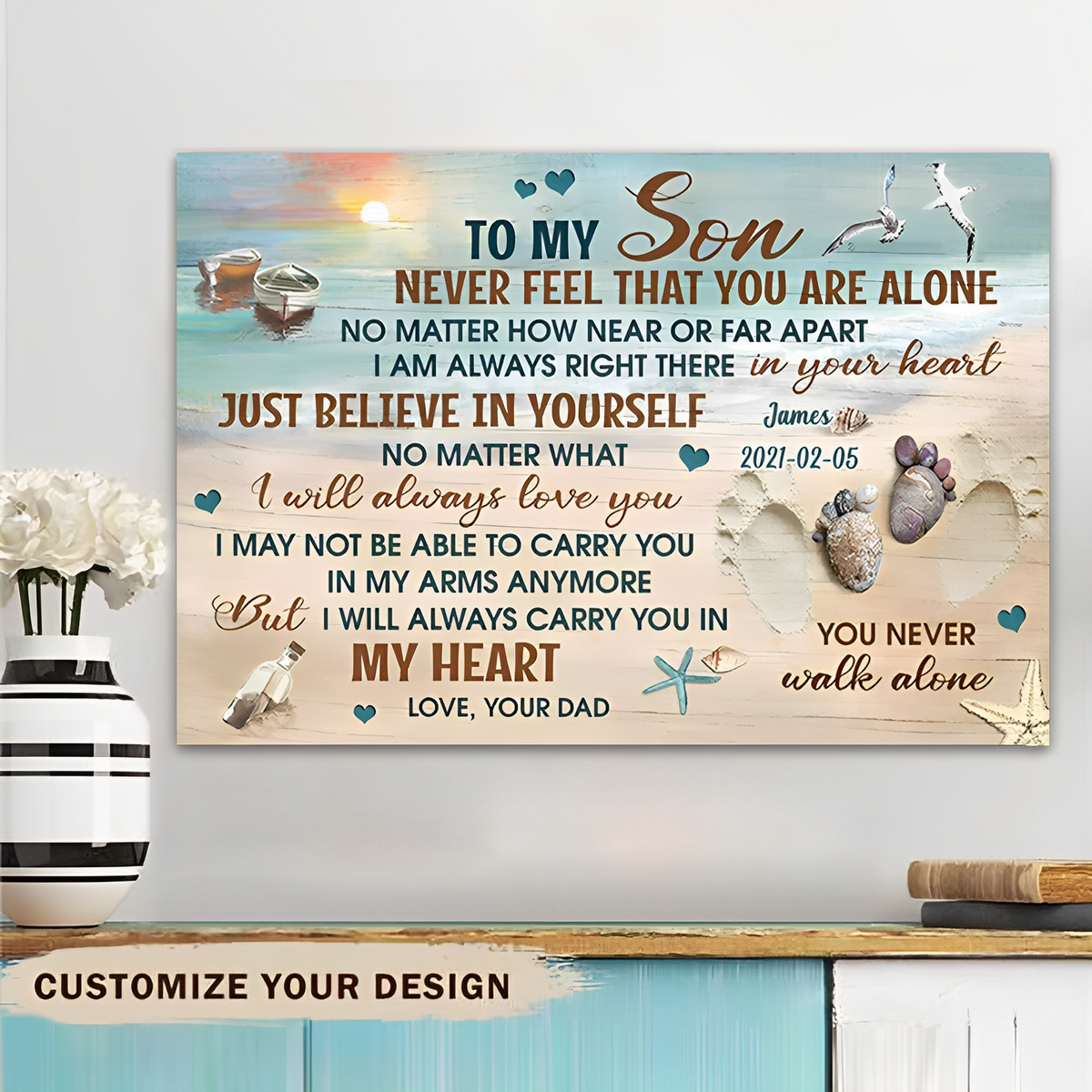To My Son Never Feel That You Are Alone Canvas Print - Gift For Son, Love Son Christmas Gift