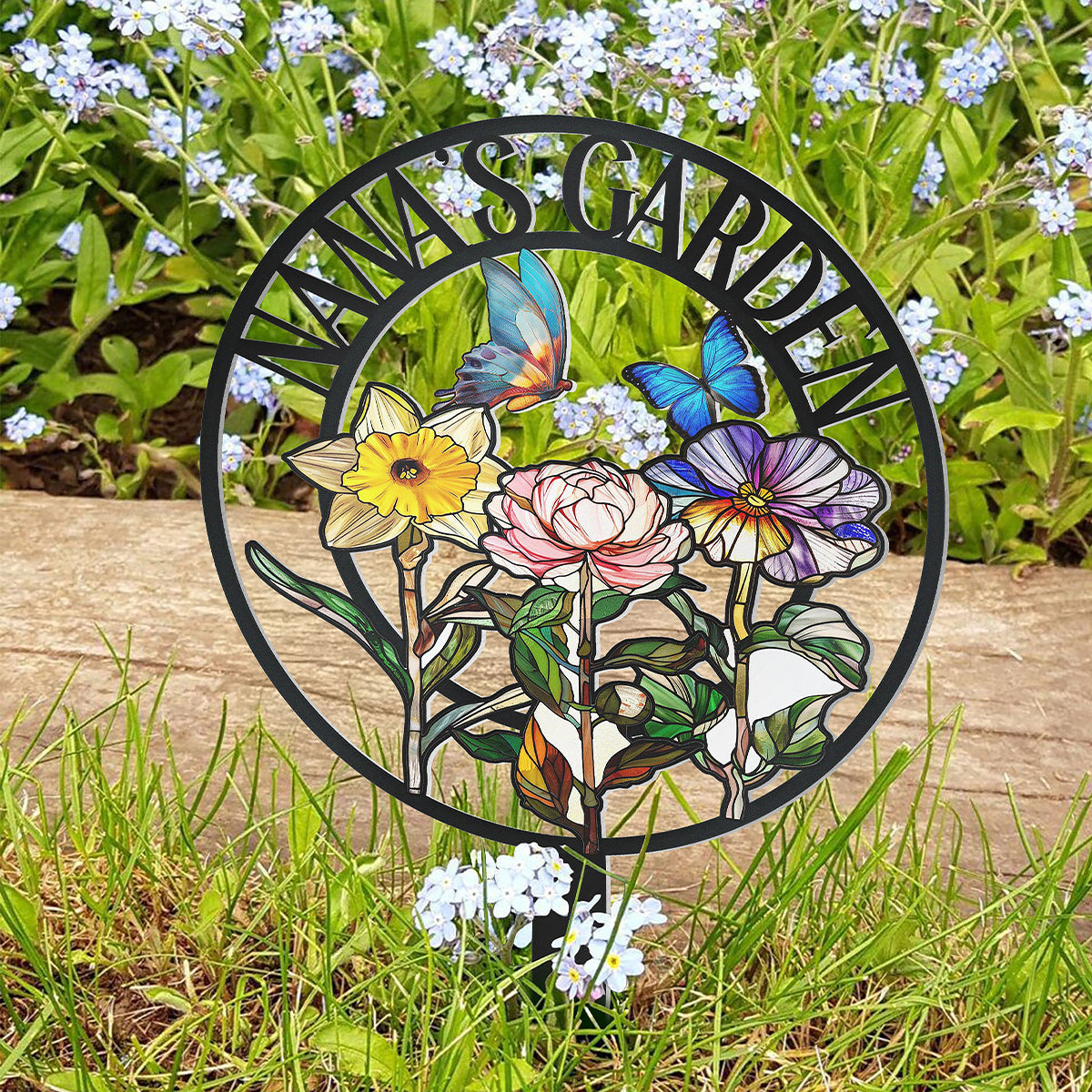 Grandma's Garden Birth Month Flowers - Personalized Metal Garden Stake