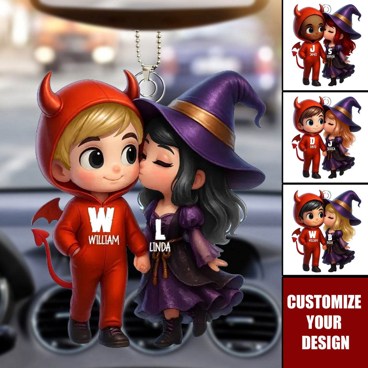 Cute Cartoon Halloween Couple Personalized Acrylic Ornament, Halloween Tree Decoration