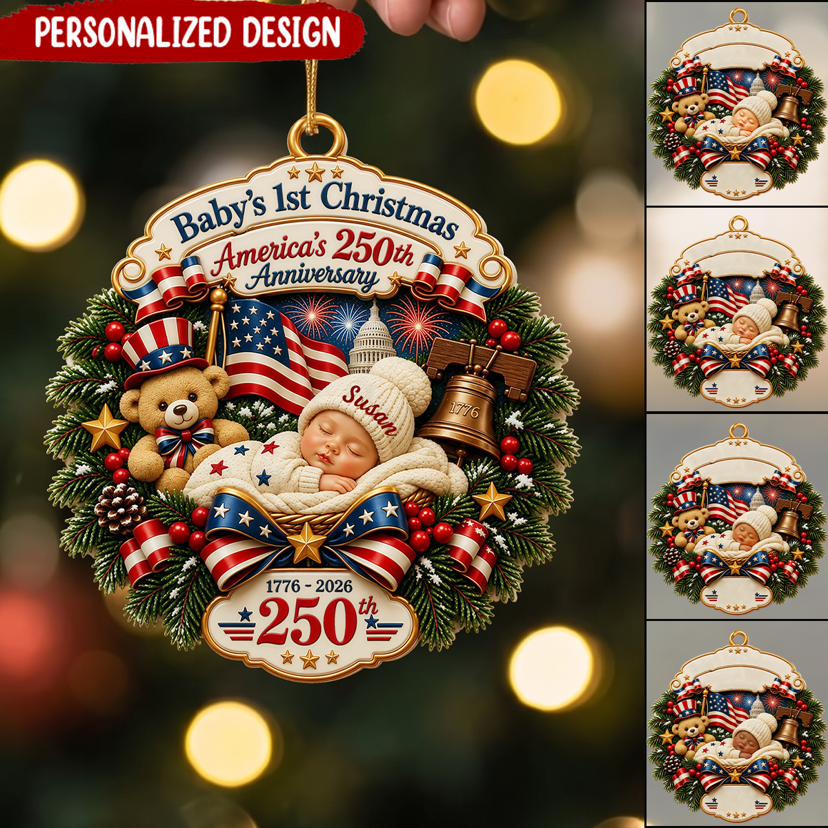 Personalized Baby's 1st Christmas Patriotic Ornament