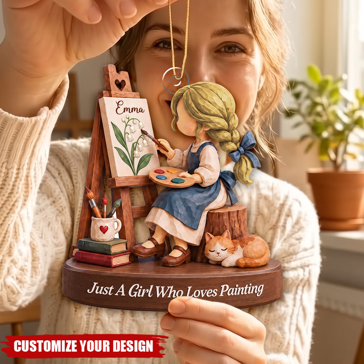 Personalized Birth Flower Artist Girl Ornament