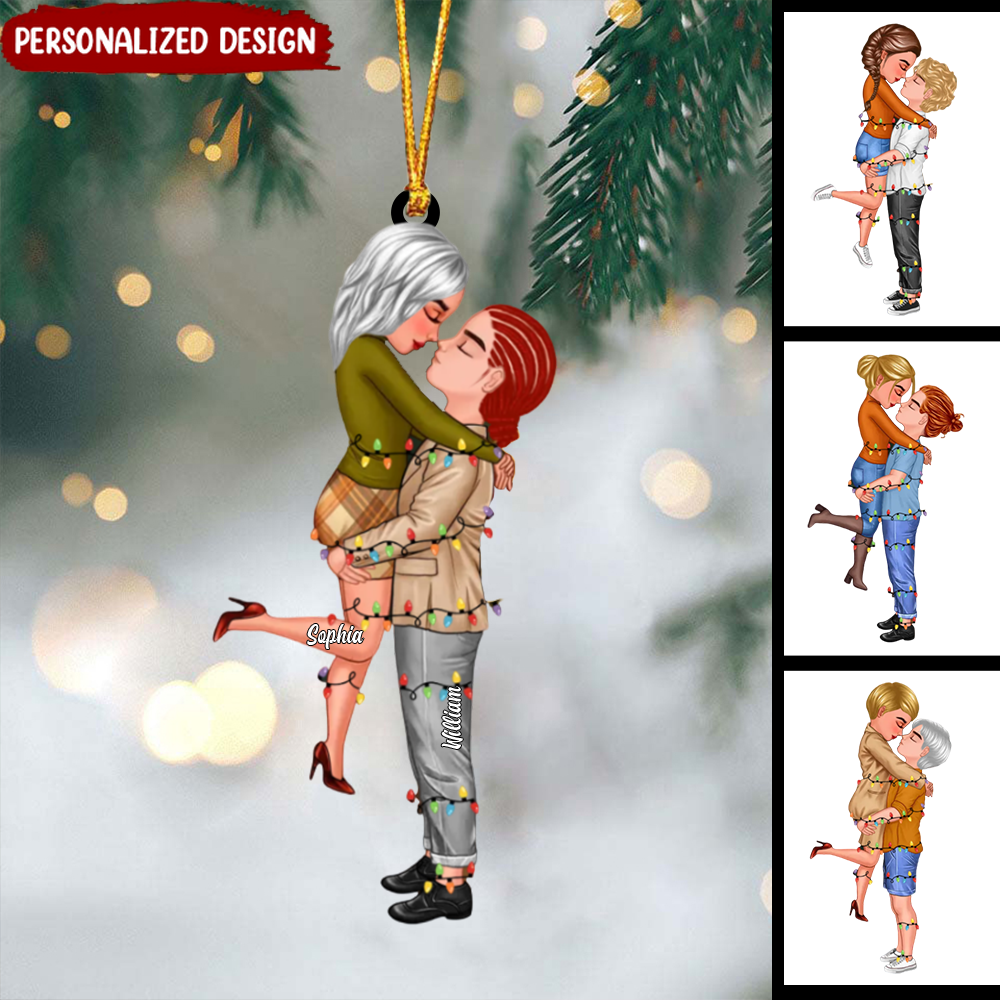 Personalized Couple Portrait, Firefighter, Nurse, Police Officer, Teacher, Gifts by Occupation Christmas Tree Acrylic Ornament