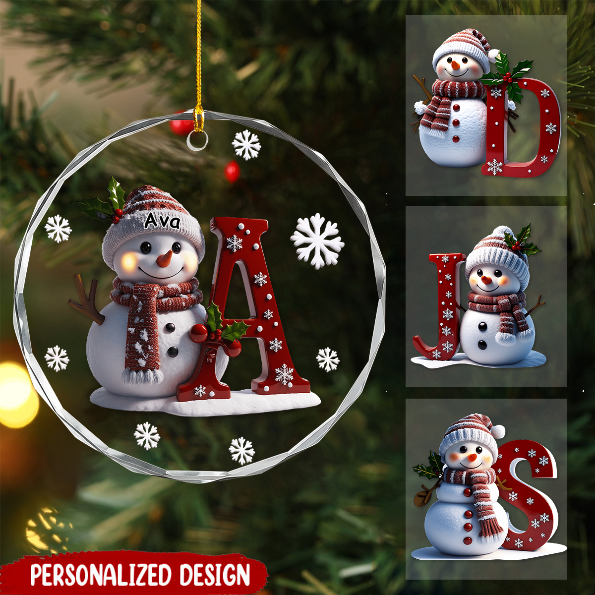 Personalized Snowman Initial Letter Christmas Ornament
