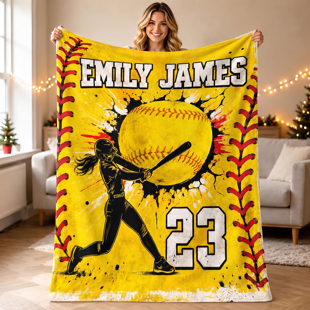 Personalized baseball Girl Blanket, Custom Name & Player Number Gift