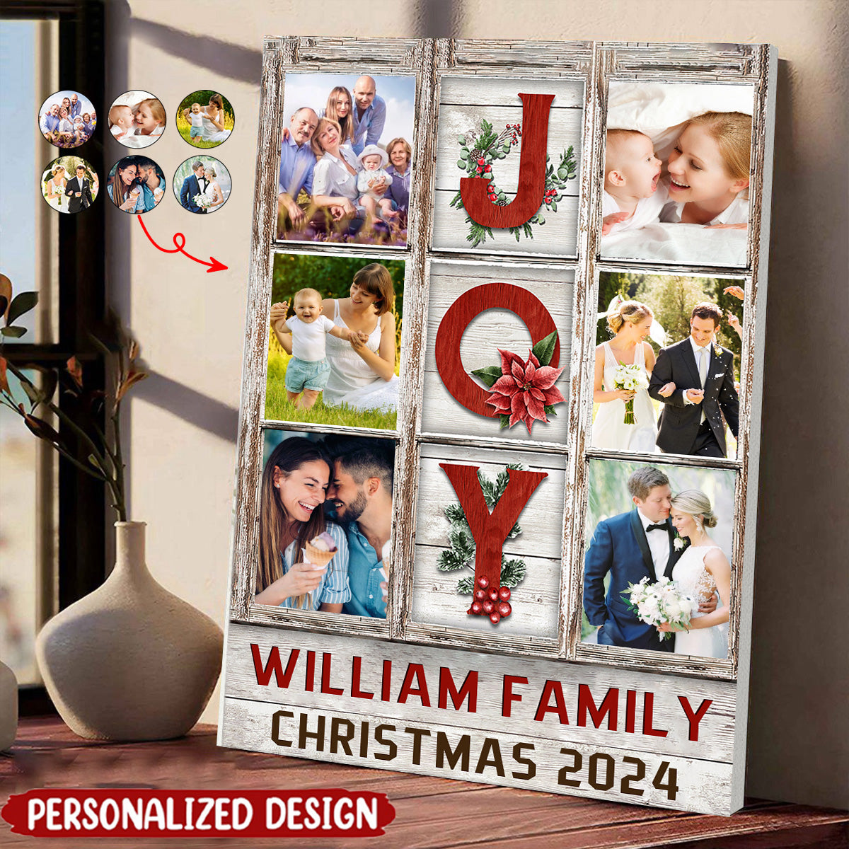 Personalized Customized Photo Collage Vintage Christmas Poster - Gift for Family/Friends