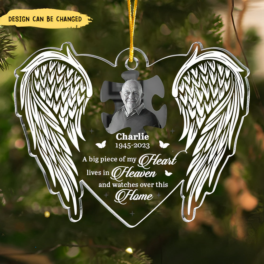 Custom Photo A Big Piece Of My Heart Lives In Heaven - Memorial Personalized Custom Ornament