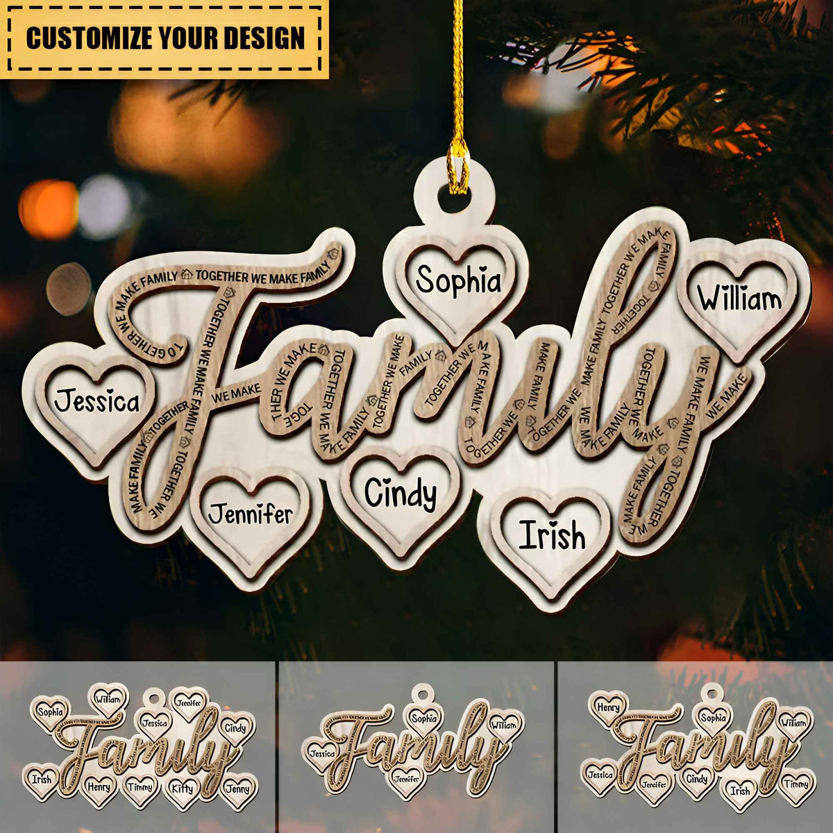 Personalized Family member Christmas Birthday gift 2 layered wooden ornament